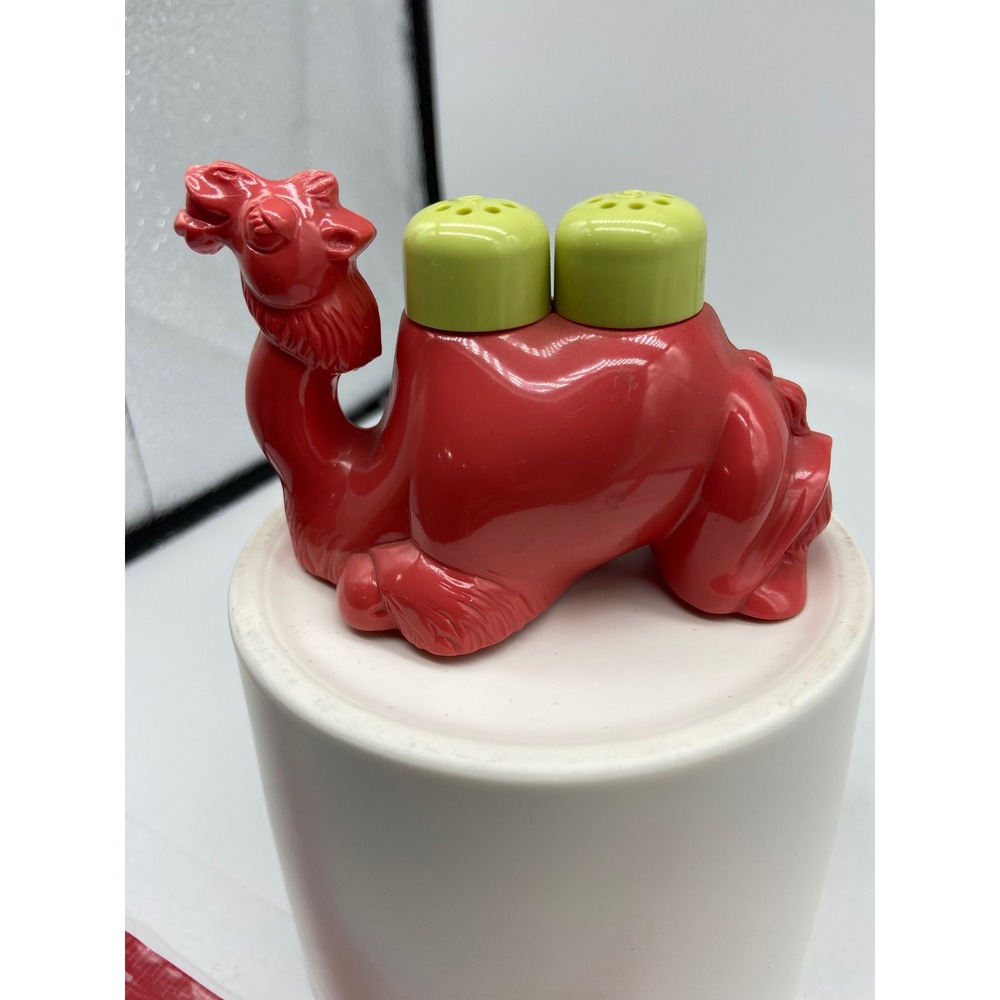 Vintage Salt/Pepper Shakers Salomon Lime Camel Plastic MCM Kitschy Advertising
